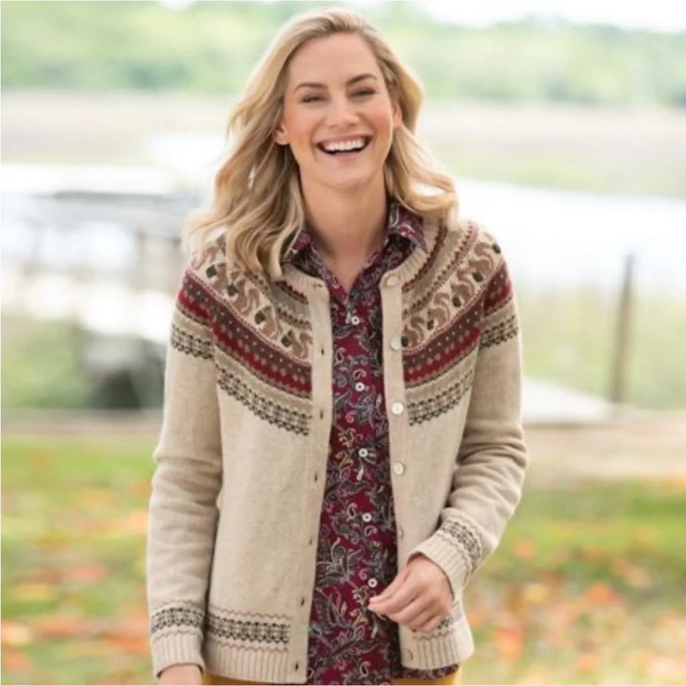 Appleseed’s Squirrel Fair Isle Wool Cardigan Sweater - Picture 4 of 17